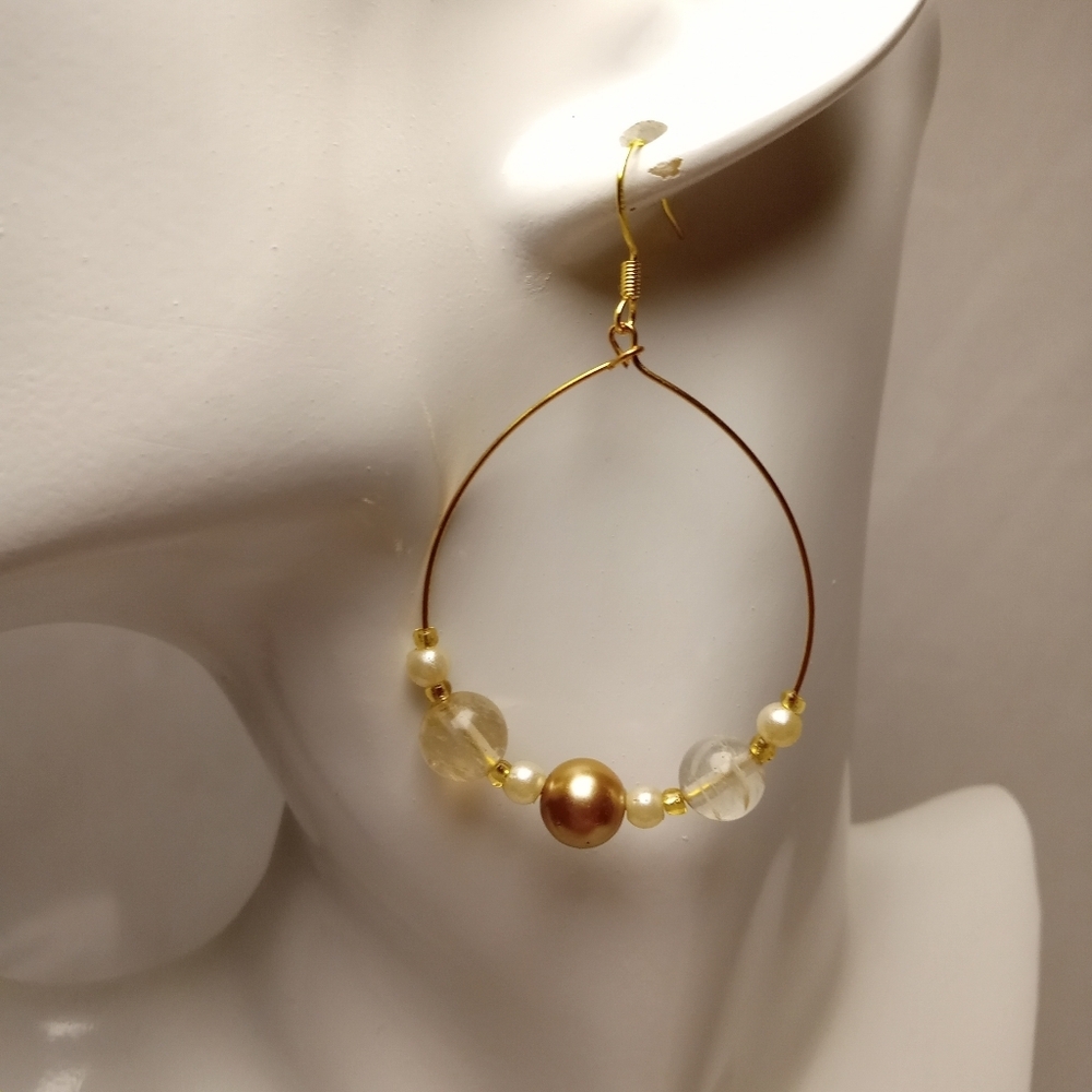 Hand Crafted Gold-Toned Beaded Hoop Earrings - Picture 6 of 7